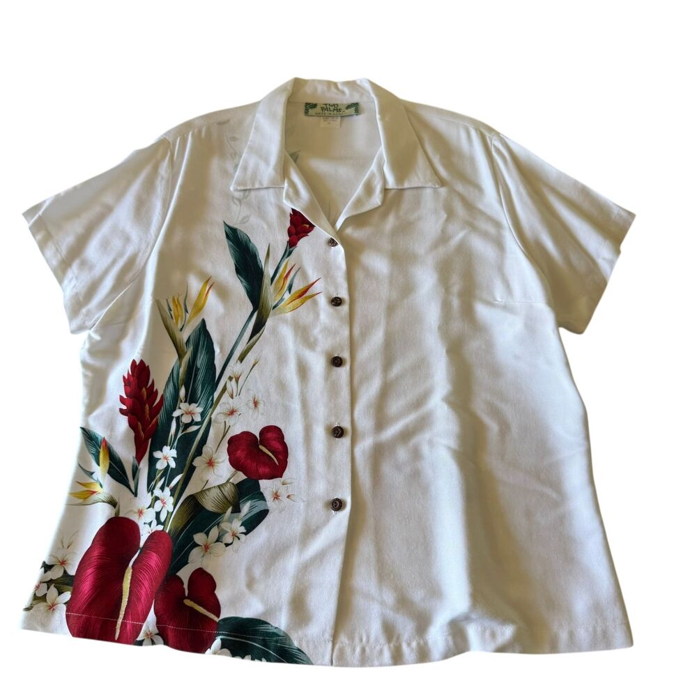 Vintage Two Palms Hawaii Rayon Floral Aloha Shirt Women’s XL Made in Hawaii